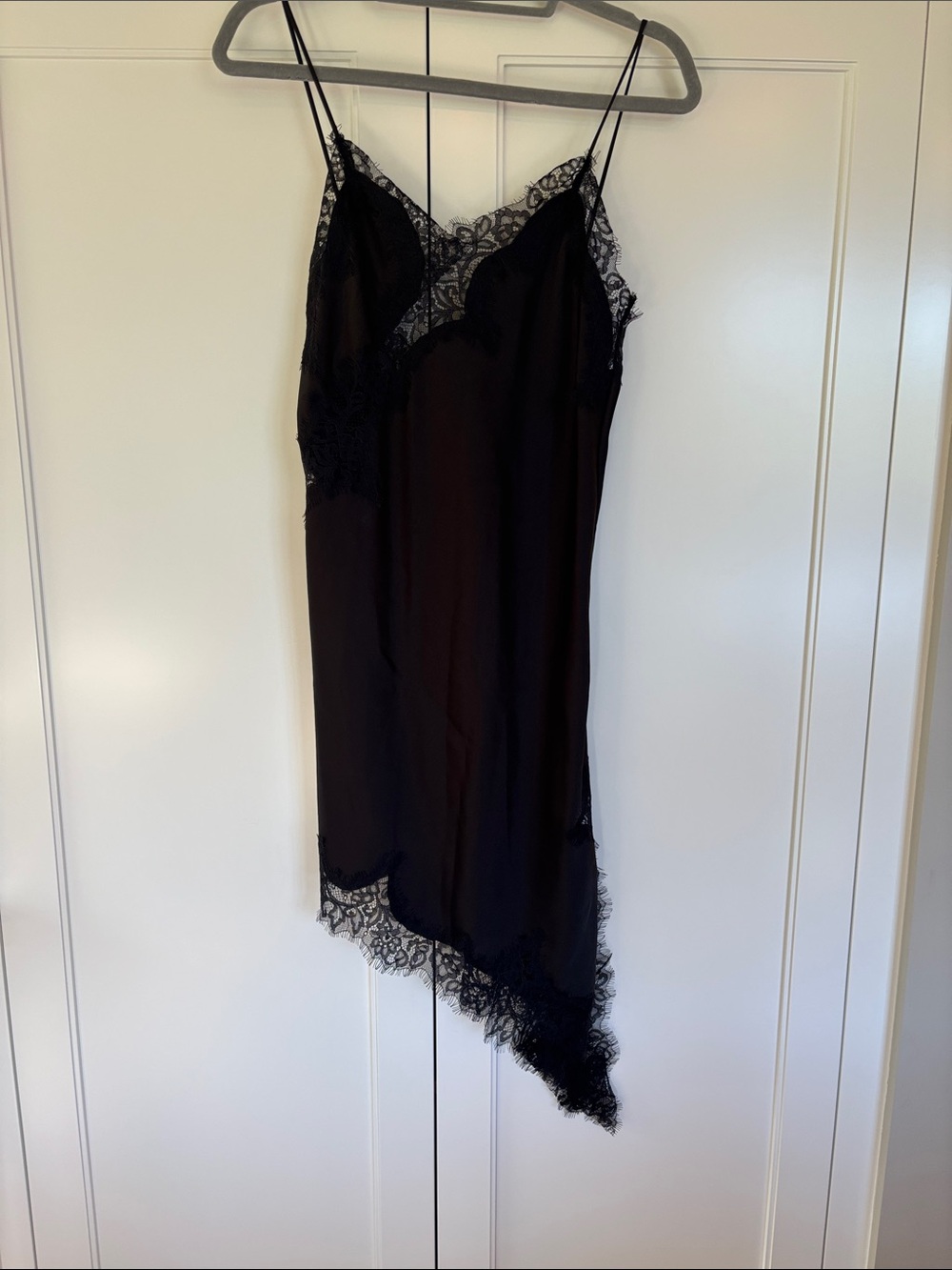 Zara Black Lace-Trim Asymmetrical Slip Dress